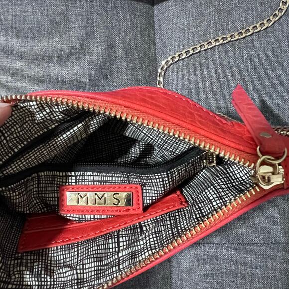MMS Clutch Crossbody Purse Women Small Red‎ Gold Chain Elegant Evening - Picture 5 of 12